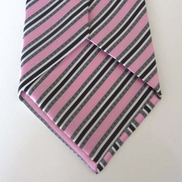 STEFANO RICCI pink/blk/white striped tie 100% silk - Picture 6 of 7